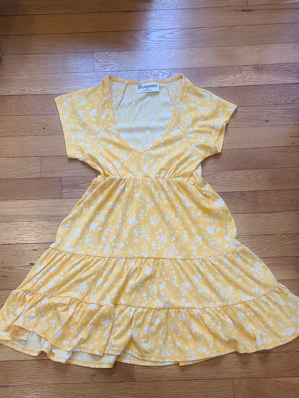 No Boundaries Yellow White Floral Ribbed Top